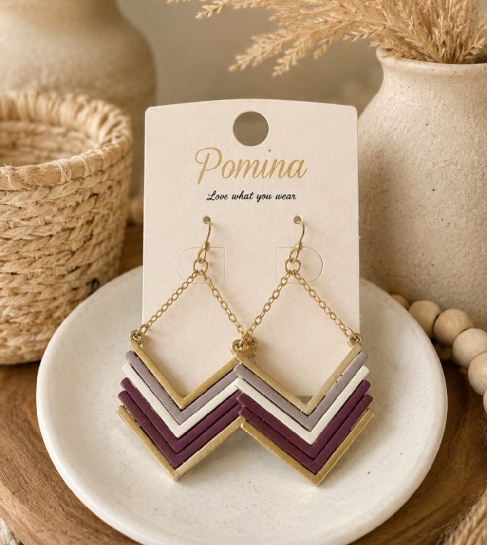 Brand new with tags Pomina Gold Striped Brown Earrings New